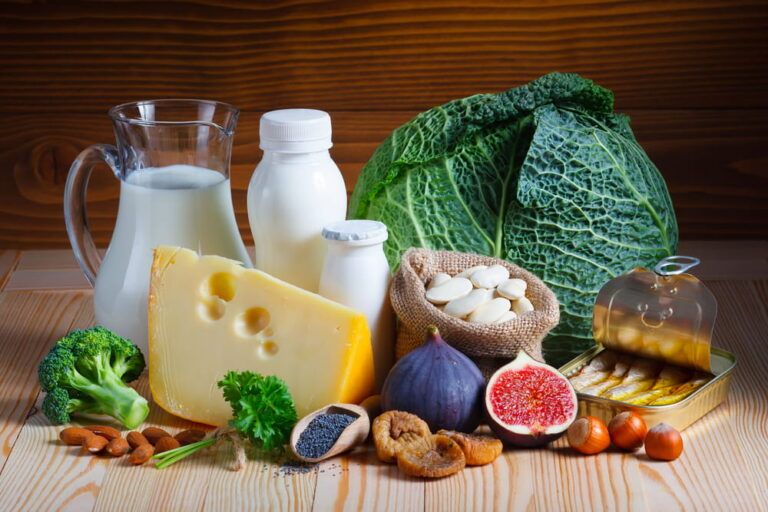 Foods rich in calcium such as sardines, bean, dried figs, almonds, hazelnuts, parsley leaves, blue poppy seed, broccoli, italian cabbage, cheese, milk, yogurt